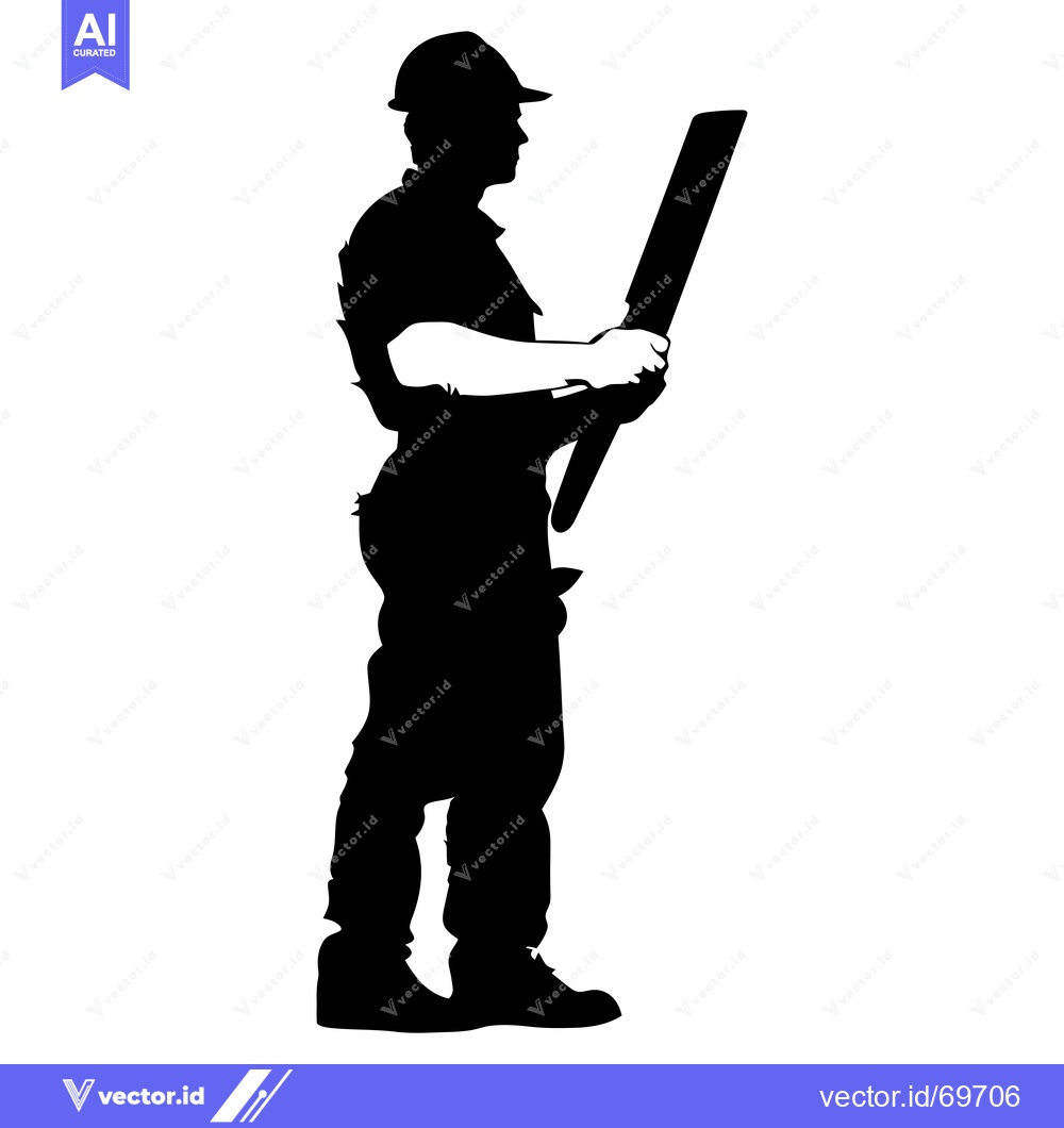 Premium Vector dari Silhouette of a Construction Worker Holding a Plank