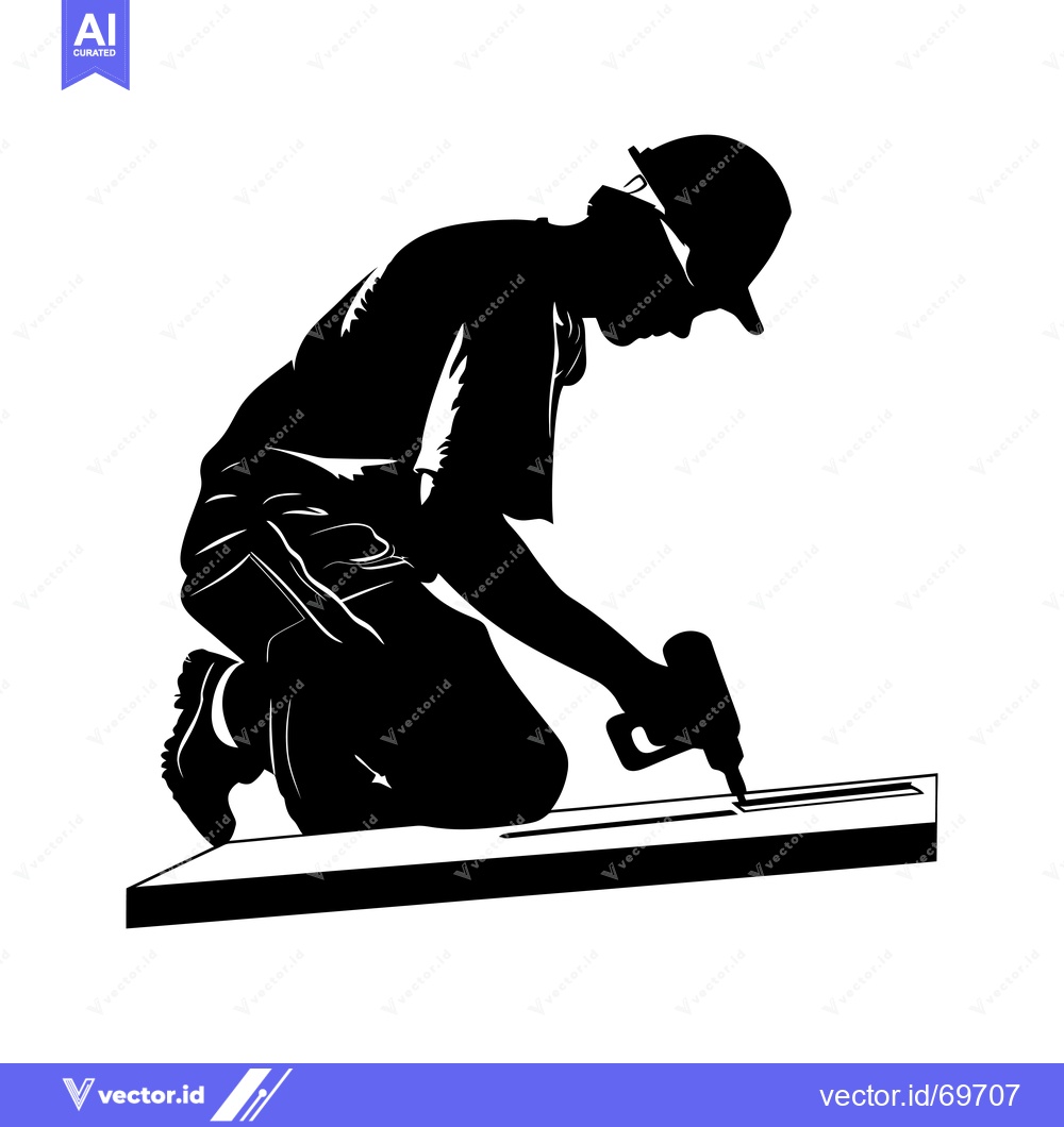 Premium Vector dari Silhouette of a Construction Worker Using a Drill