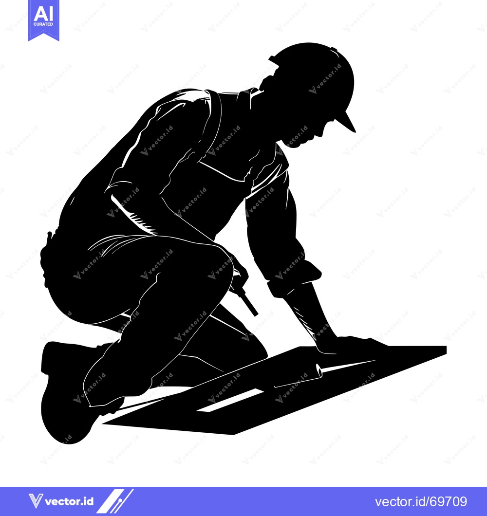 Premium Vector dari Silhouette of a construction worker kneeling on a roof with a tool in