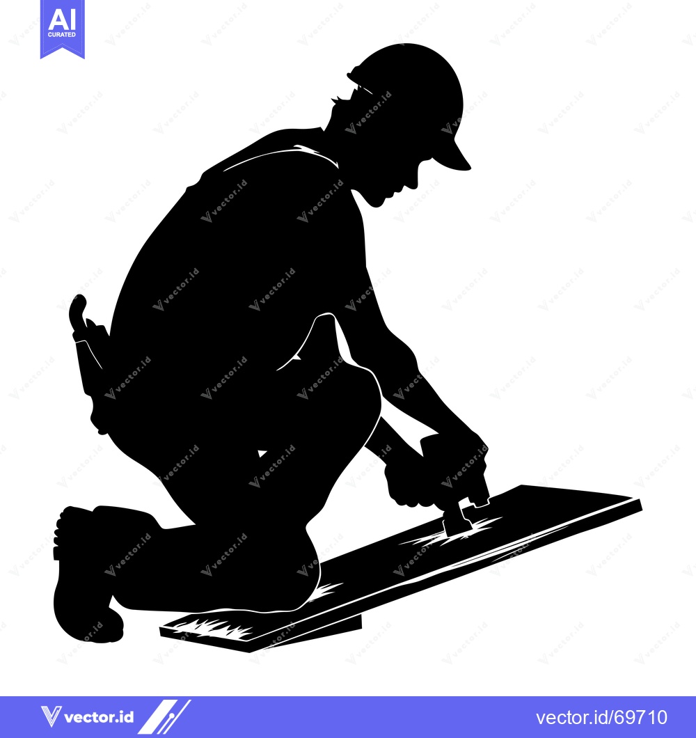 Premium Vector dari Silhouette of a construction worker kneeling and working on a roof