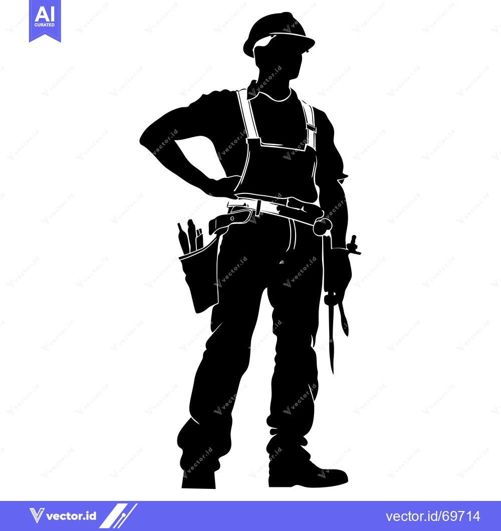 Premium Vector dari Silhouette of a Construction Worker with Tools