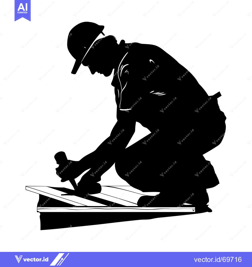 Premium Vector of Silhouette of a Construction Worker Installing Roofing