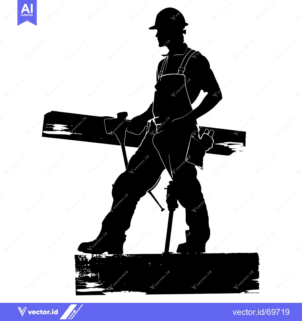 Premium Vector dari Silhouette of a Construction Worker Holding a Plank of Wood