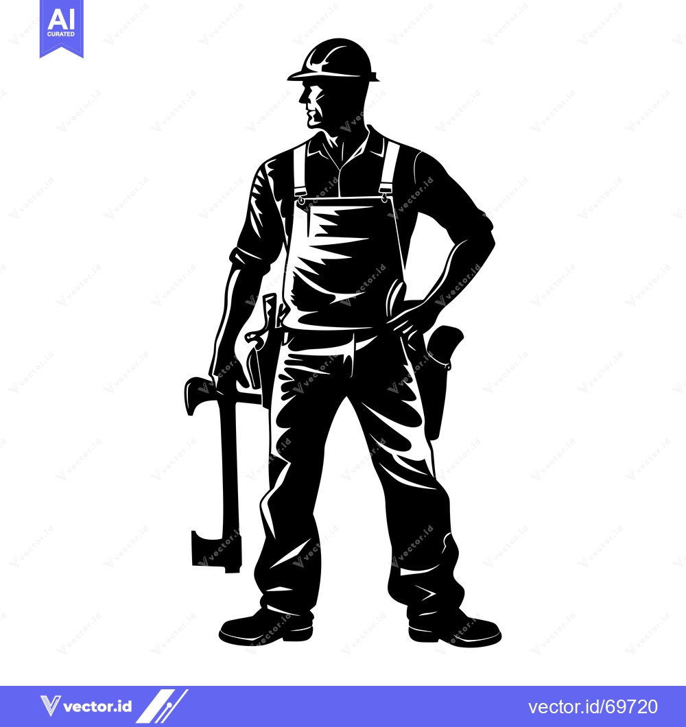 Premium Vector dari Silhouette of a Construction Worker Holding an Axe