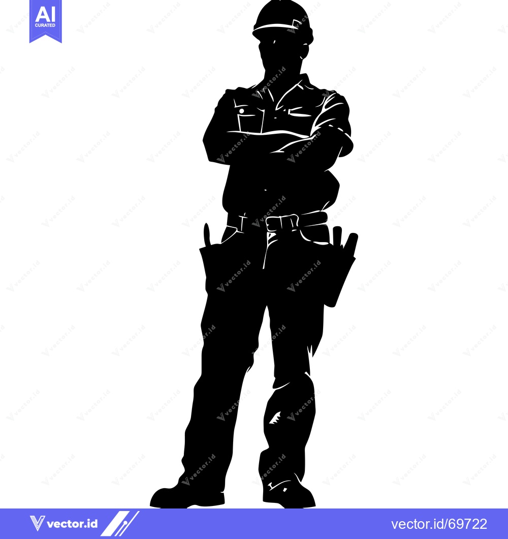 Premium Vector of Silhouette of a Construction Worker with Tools and Hard Hat