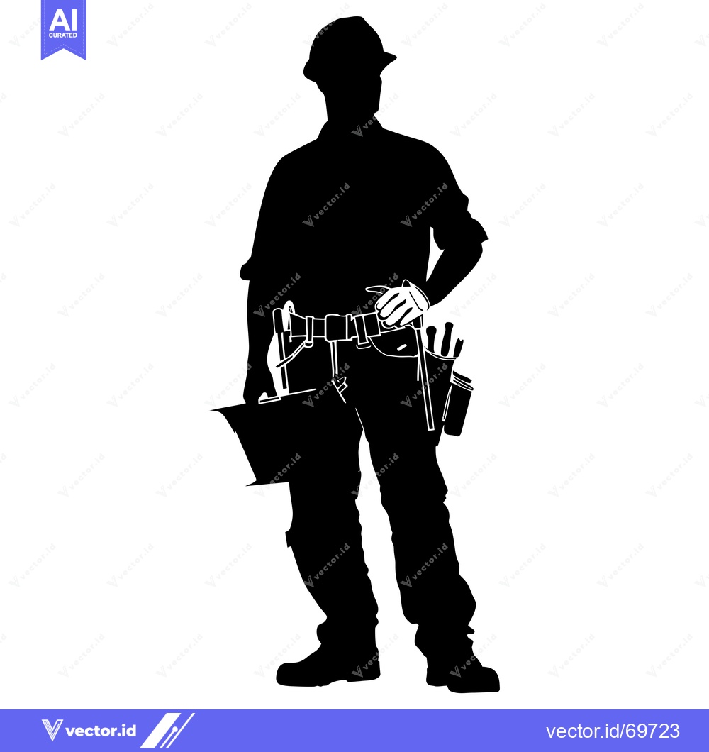 Premium Vector dari Silhouette of a construction worker holding a tool bucket