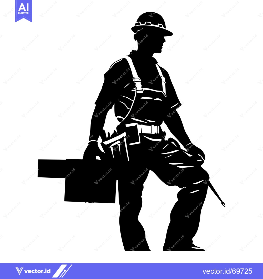 Premium Vector of Silhouette of a Construction Worker Holding a Tool Box