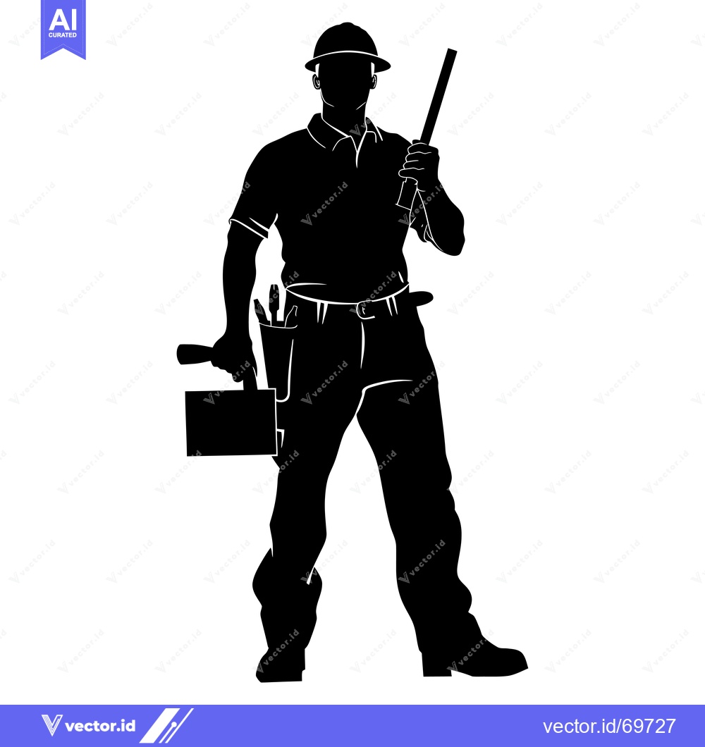 Premium Vector dari Silhouette of a Construction Worker Holding a Level