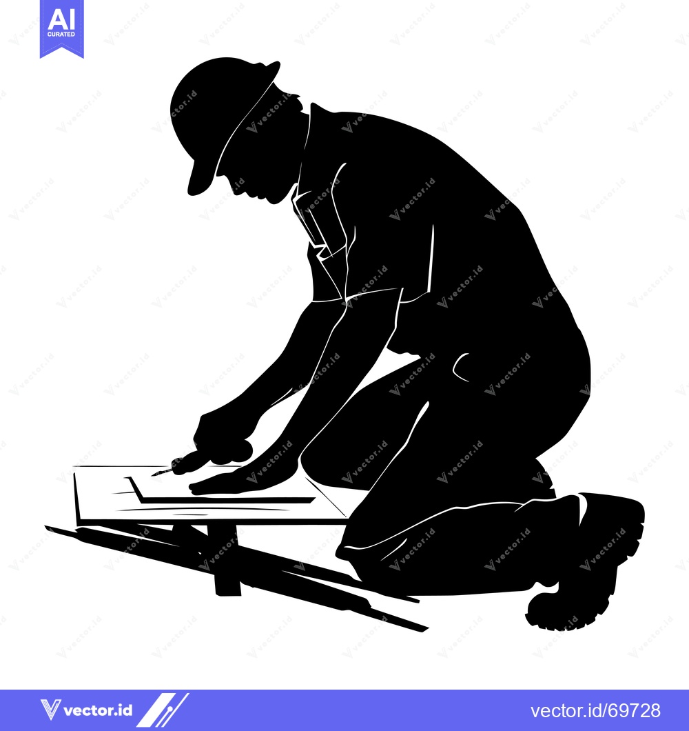 Premium Vector dari Silhouette of a construction worker kneeling on a platform, using a to