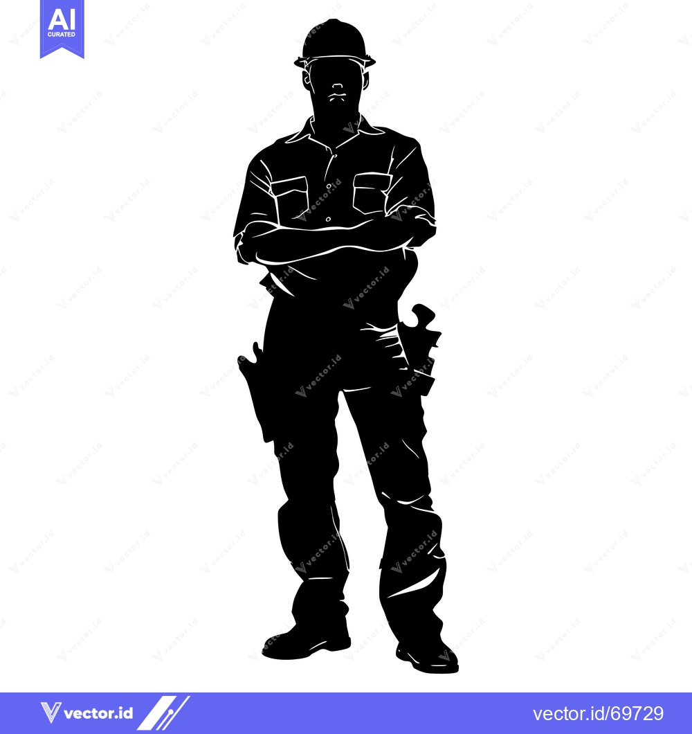 Premium Vector dari Silhouette of a Construction Worker with Crossed Arms