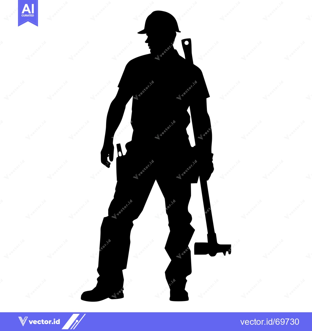Premium Vector dari Silhouette of a Construction Worker Holding a Tool