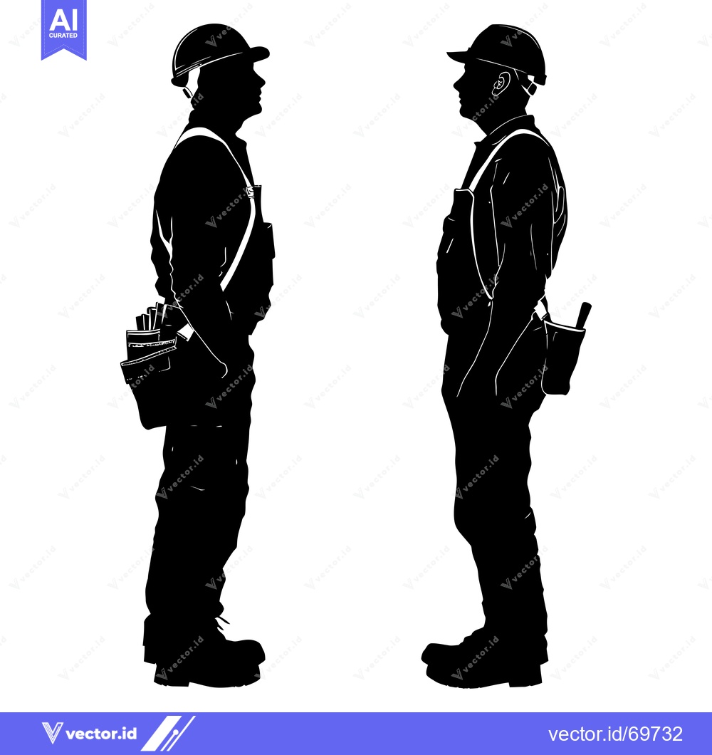 Premium Vector dari Two Construction Workers Facing Each Other in Silhouette