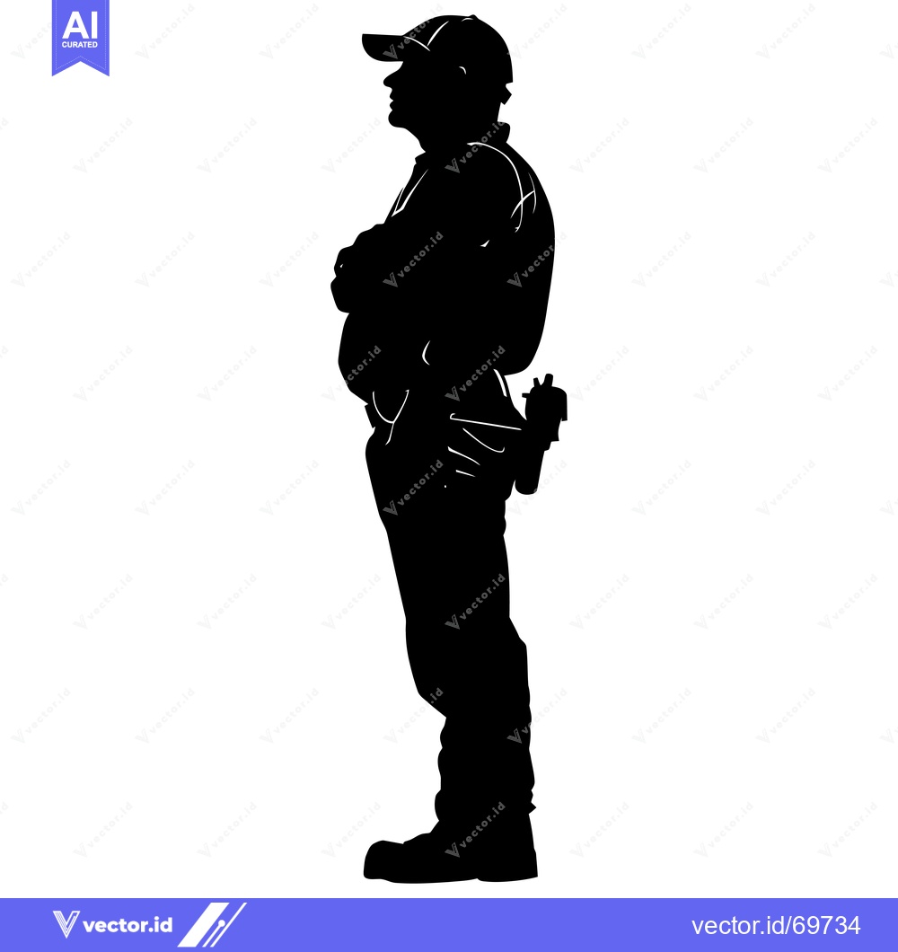 Premium Vector of Silhouette of a Man Wearing a Cap and Holding a Gun