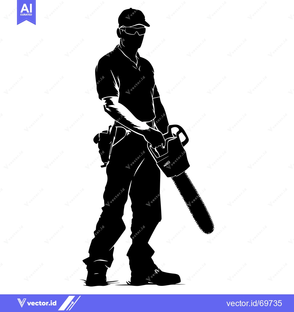 Premium Vector dari Silhouette of a Man Holding a Chainsaw