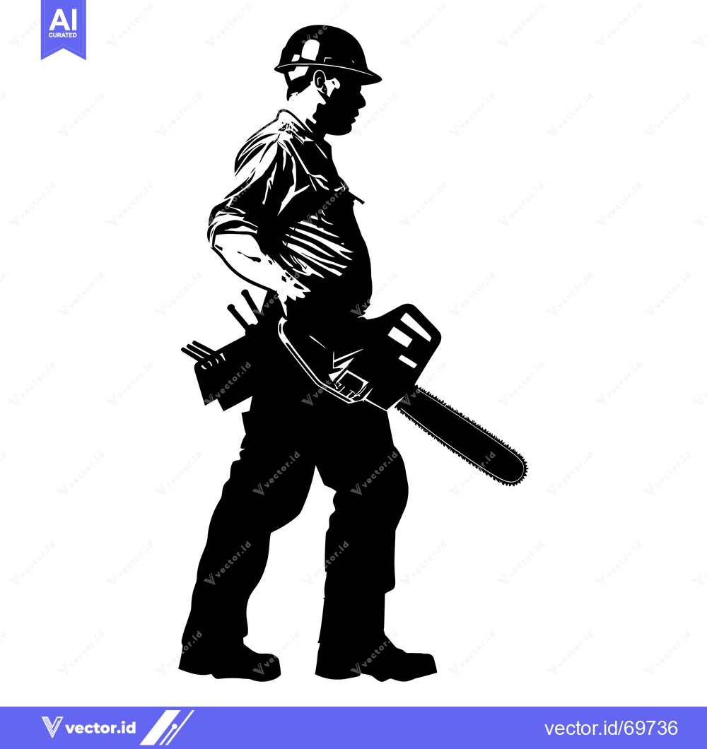 Premium Vector of Silhouette of a Lumberjack Carrying a Chainsaw