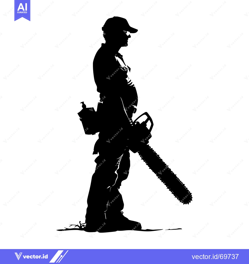 Premium Vector dari Silhouette of a Lumberjack Holding a Chainsaw