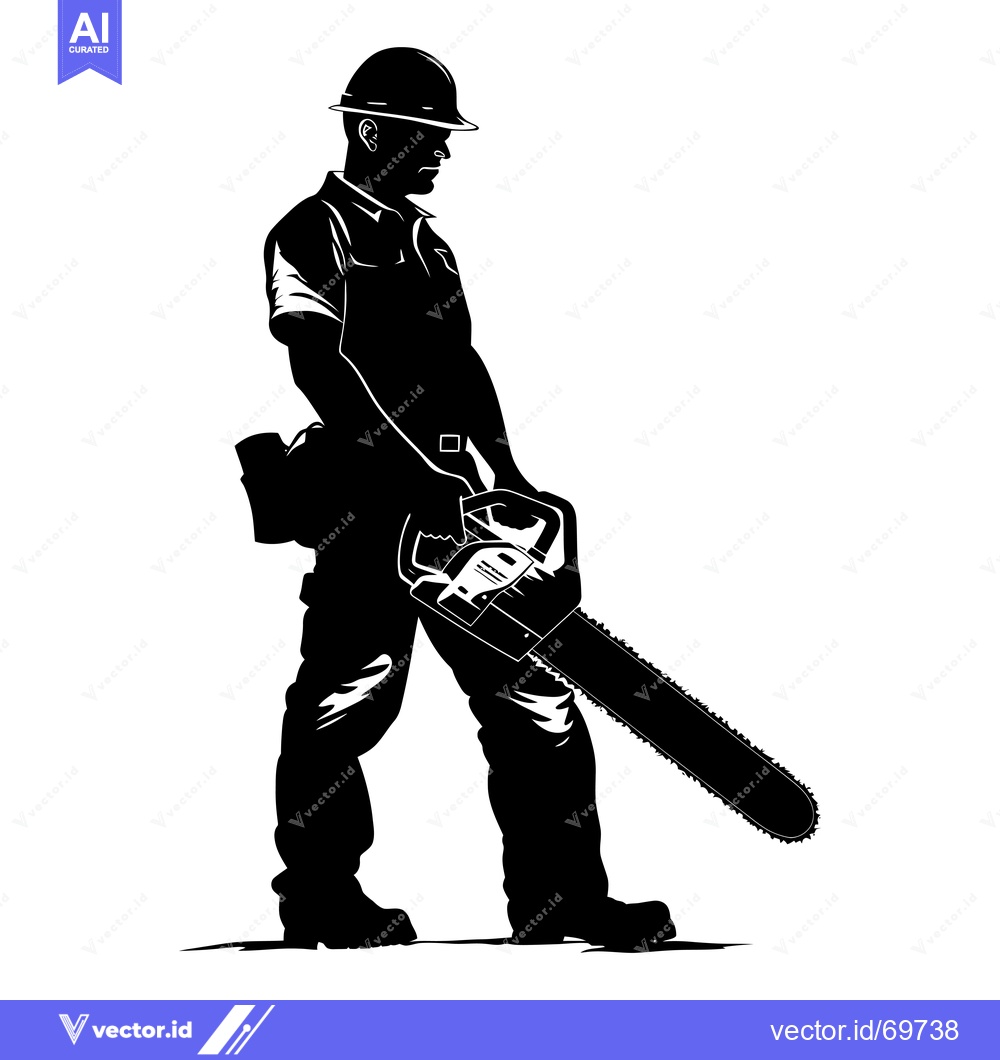 Premium Vector dari Silhouette of a Lumberjack Holding a Chainsaw