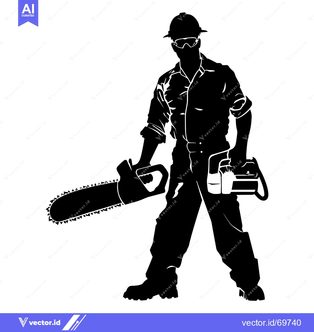 Premium Vector dari Silhouette of a Lumberjack Holding a Chainsaw
