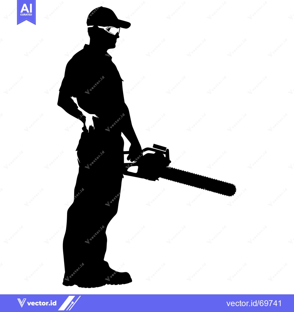 Premium Vector dari Silhouette of a Man Holding a Chainsaw
