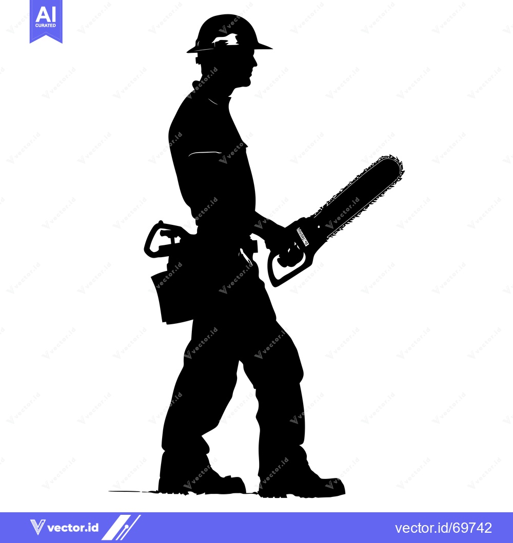 Premium Vector dari Silhouette of a Lumberjack Holding a Chainsaw