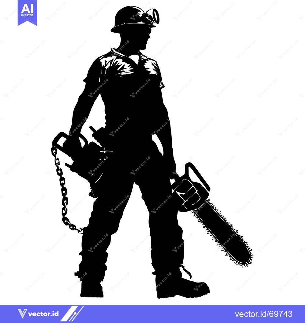 Premium Vector dari Silhouette of a Lumberjack Holding a Chainsaw