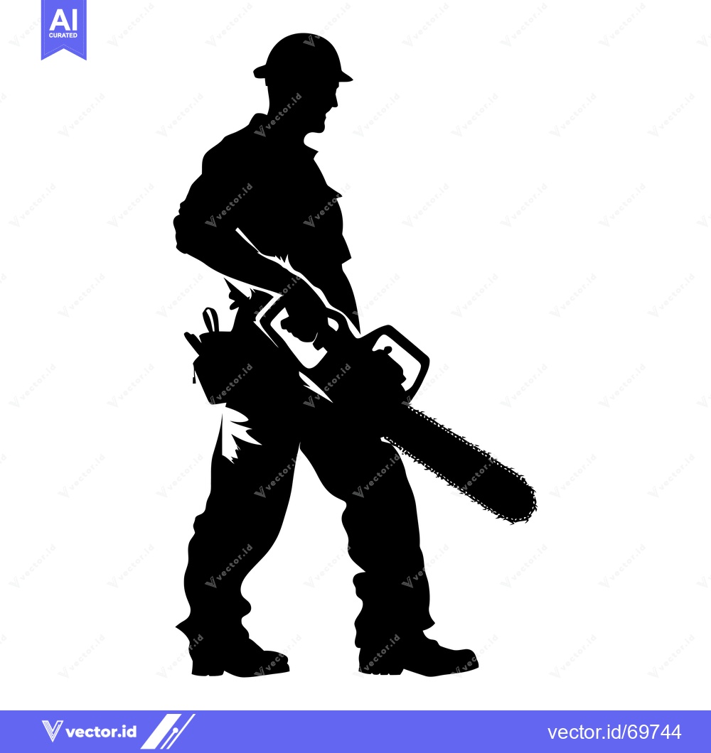 Premium Vector dari Silhouette of a Lumberjack Holding a Chainsaw