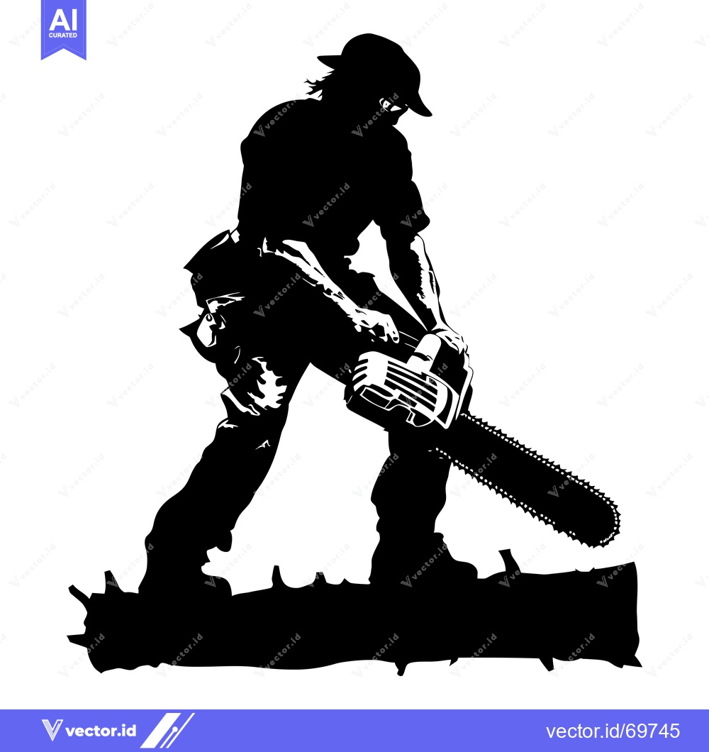 Premium Vector of Silhouette of a Lumberjack Operating a Chainsaw