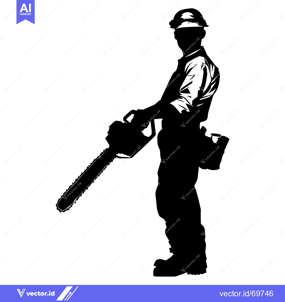 Premium Vector dari Silhouette of a Lumberjack Holding a Chainsaw