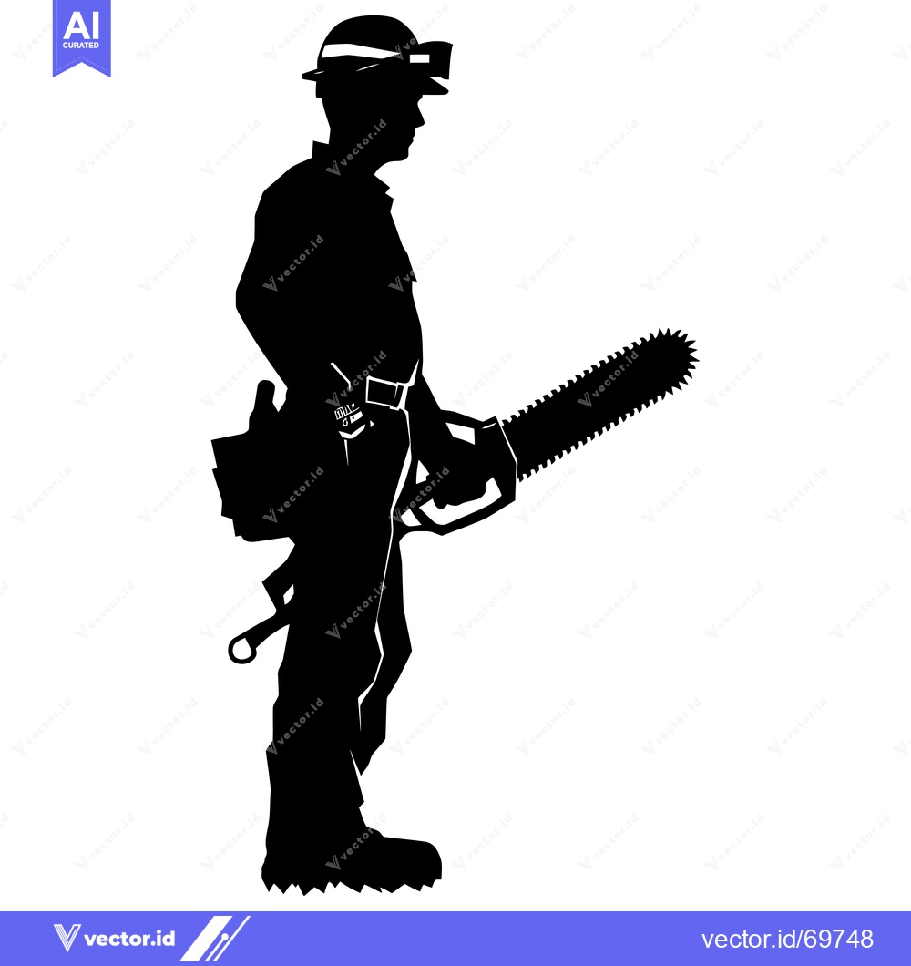 Premium Vector dari Silhouette of a Lumberjack Holding a Chainsaw