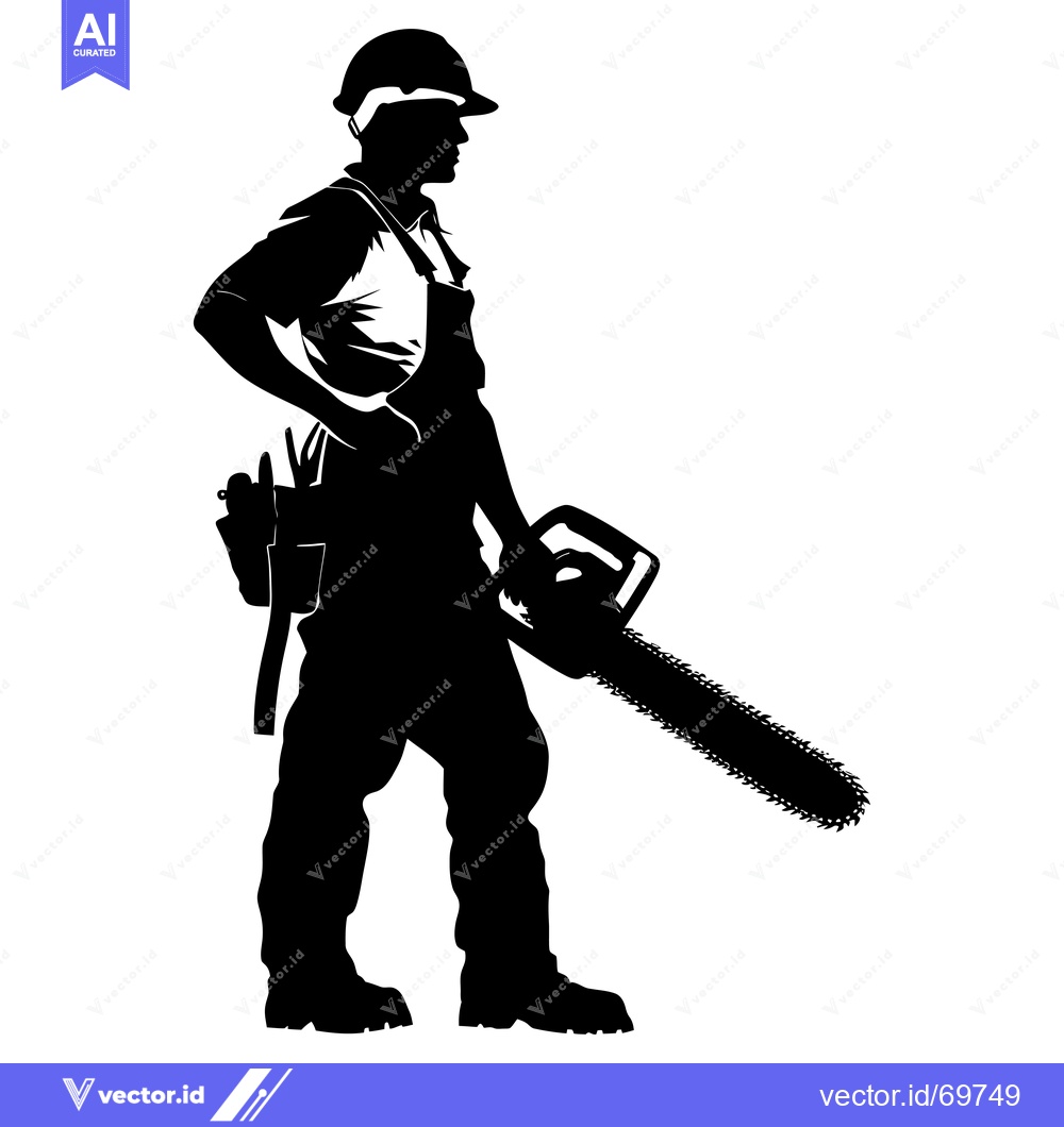 Premium Vector dari Silhouette of a Lumberjack Holding a Chainsaw