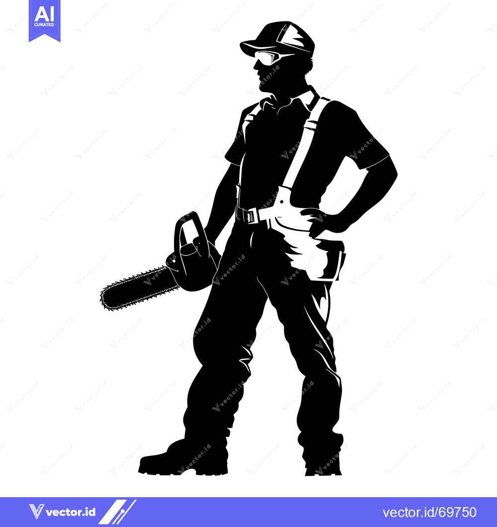Premium Vector dari Silhouette of a Lumberjack Holding a Chainsaw