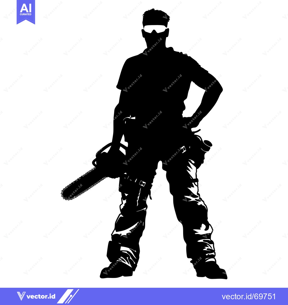 Premium Vector dari Silhouette of a Lumberjack with a Chainsaw