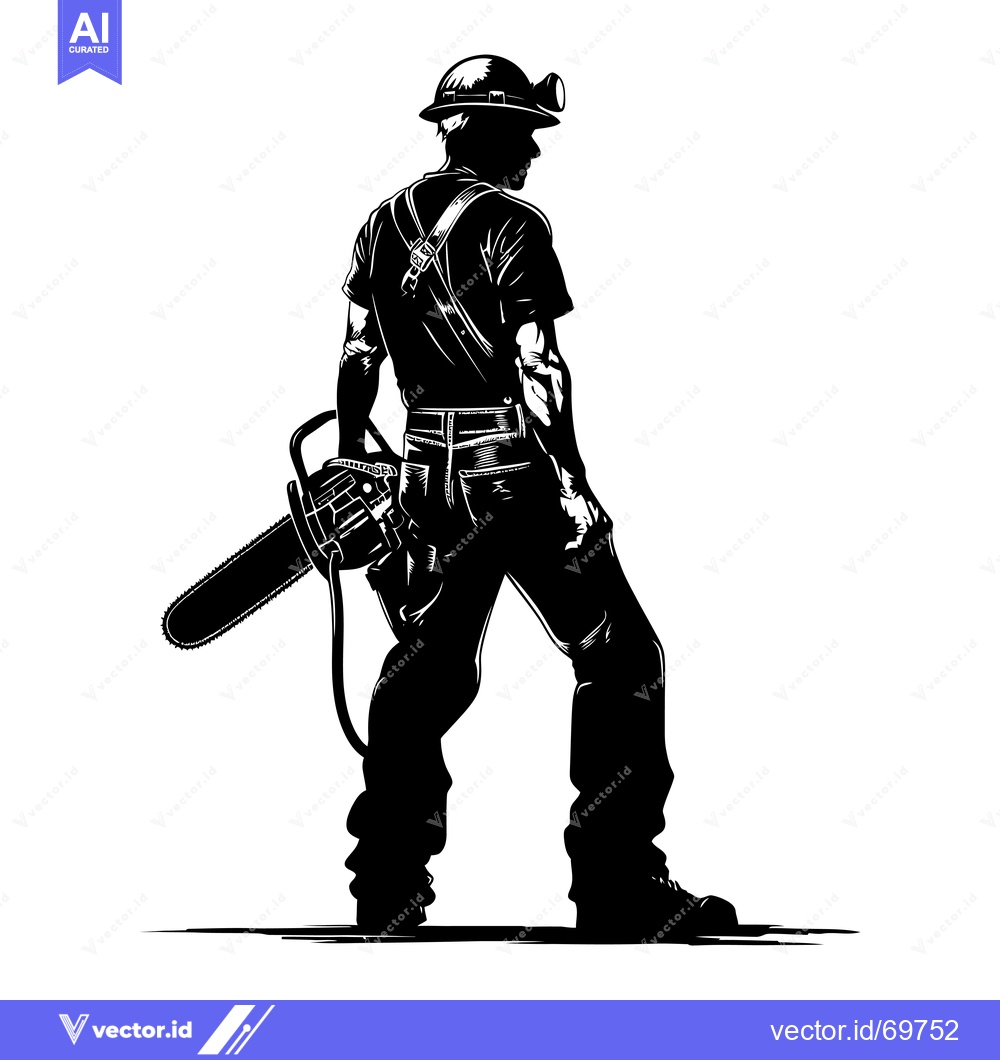 Premium Vector dari Silhouette of a Lumberjack Holding a Chainsaw