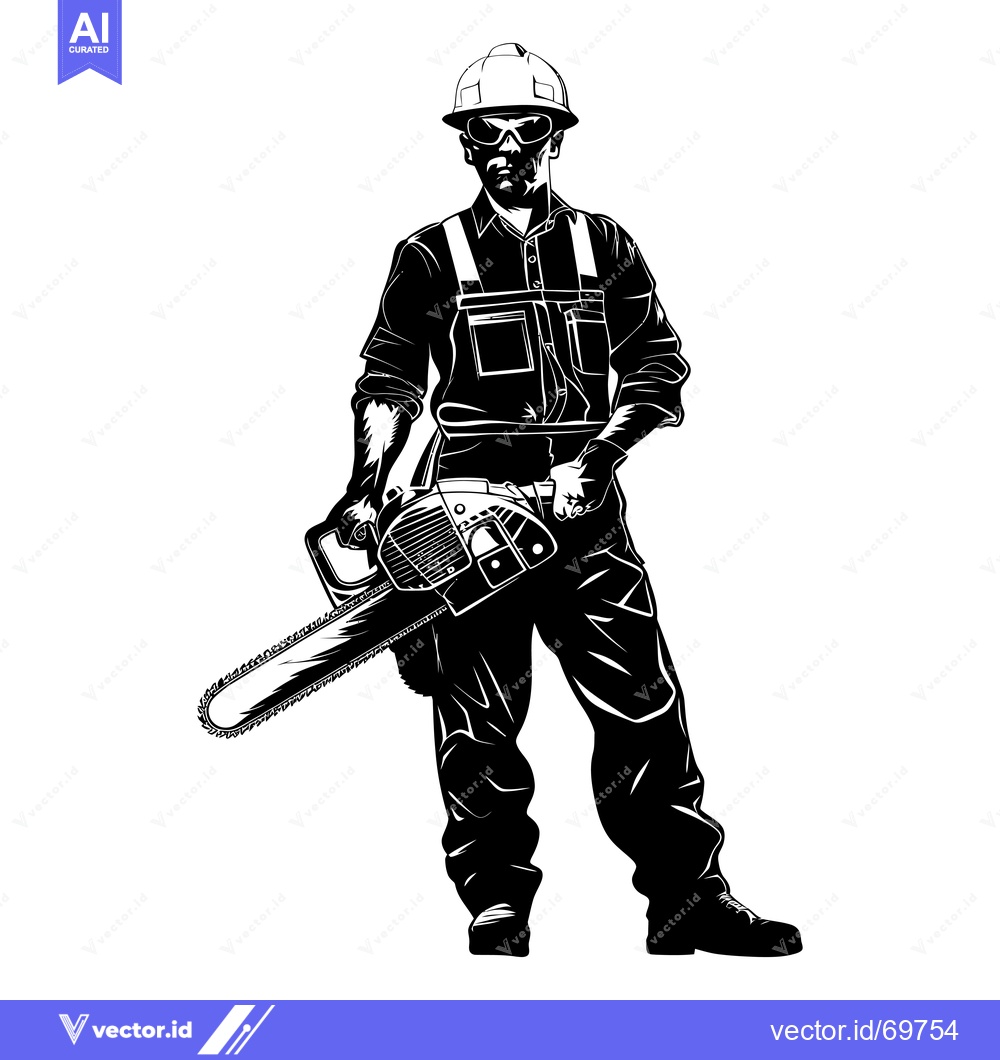 Premium Vector dari Silhouette of a Lumberjack with a Chainsaw