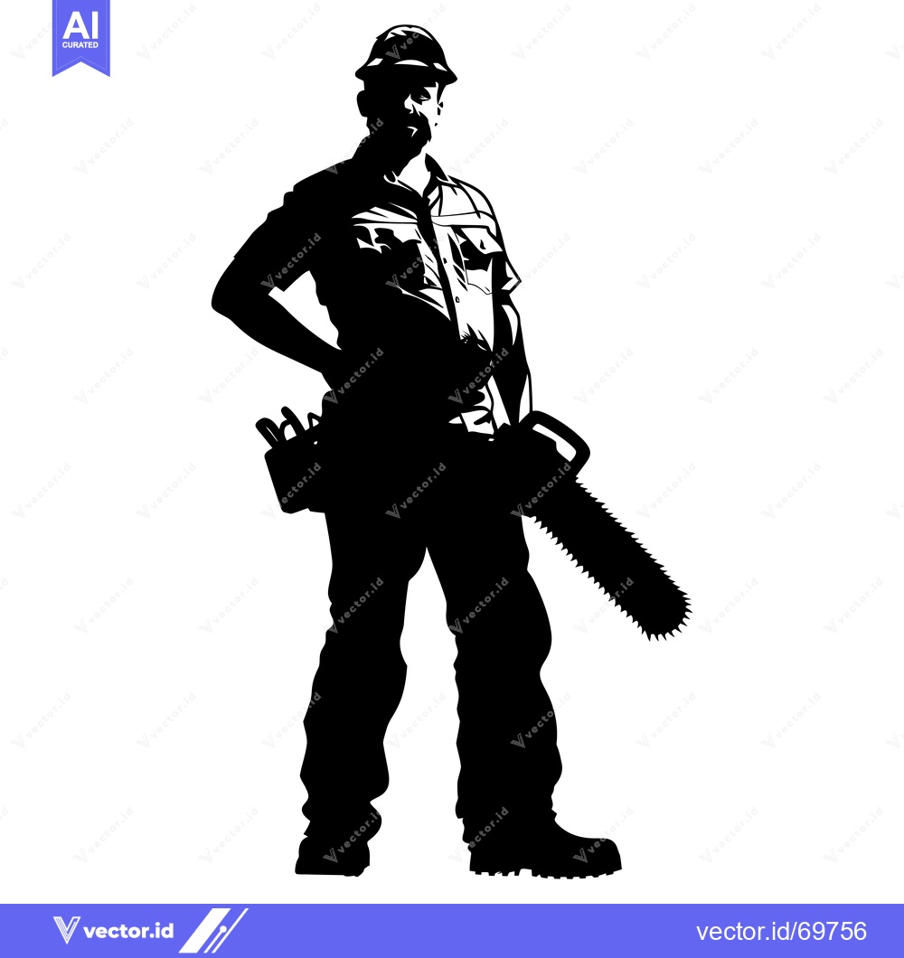 Premium Vector dari Silhouette of a Lumberjack Holding a Chainsaw