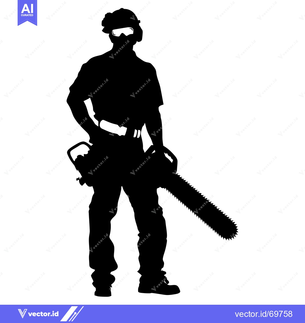 Premium Vector dari Silhouette of a man in safety gear holding a chainsaw