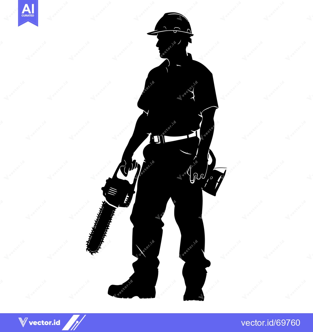 Premium Vector dari Silhouette of a Lumberjack Holding a Chainsaw