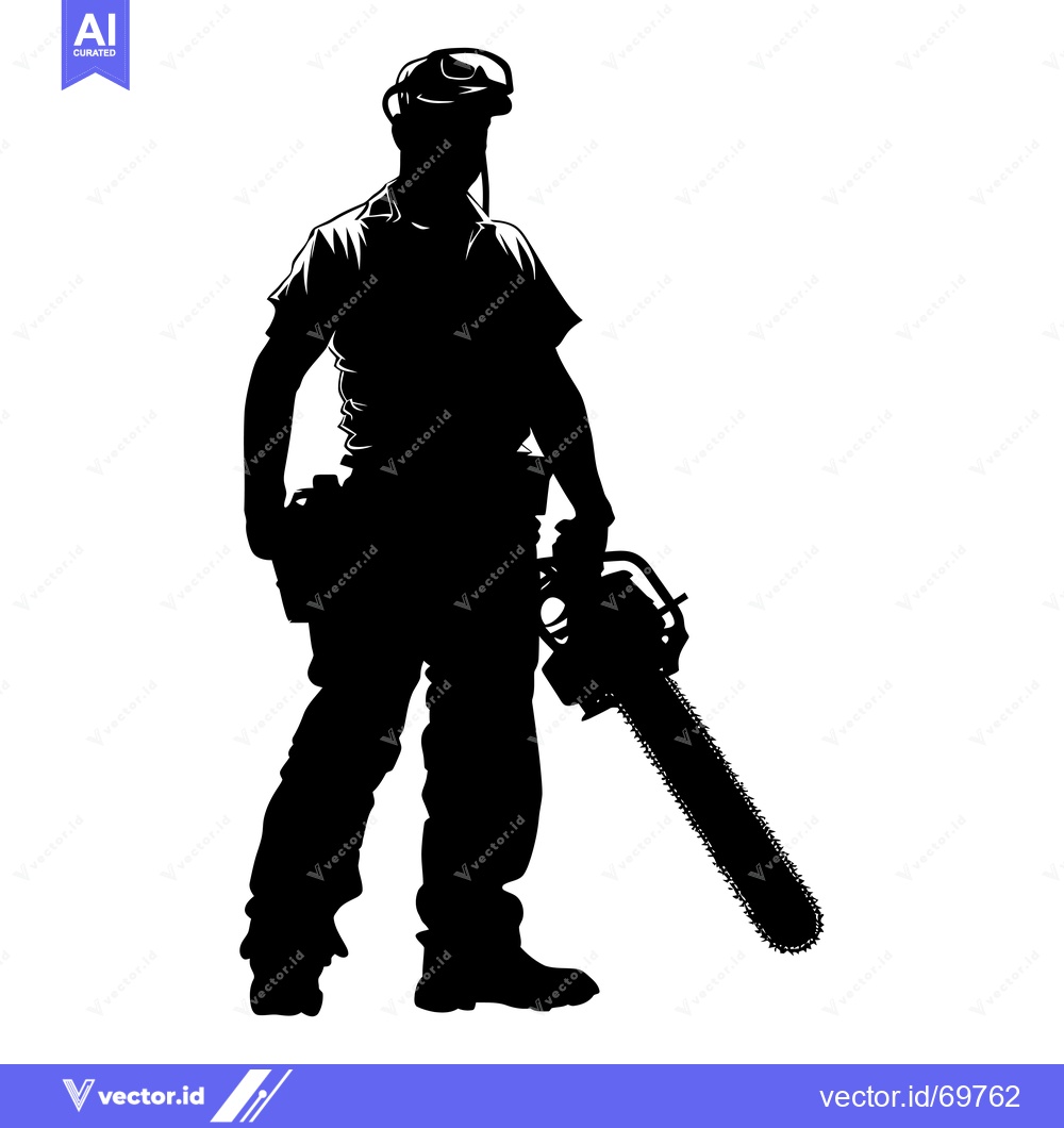 Premium Vector dari Silhouette of a Lumberjack Holding a Chainsaw