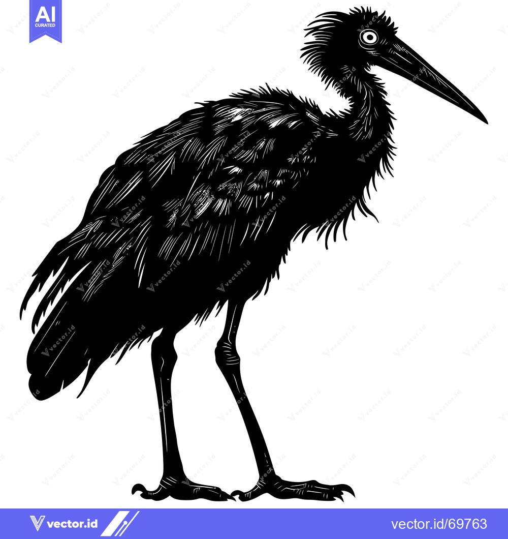 Premium Vector of Black and White Silhouette of a Standing Shoebill Stork