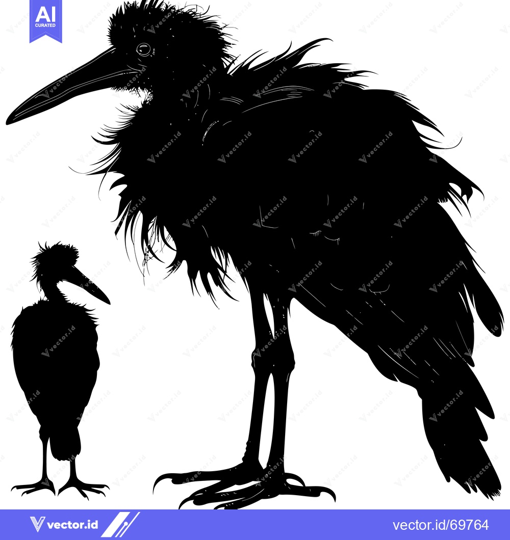 Premium Vector dari Black and White Silhouette of Two Birds, One Large and One Small