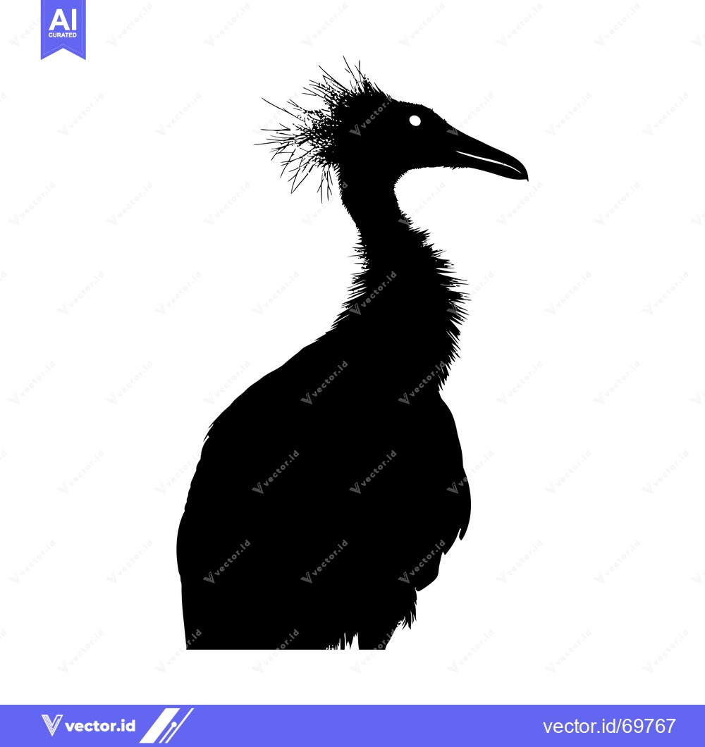 Premium Vector dari Black and White Silhouette of a Bird with a Crest