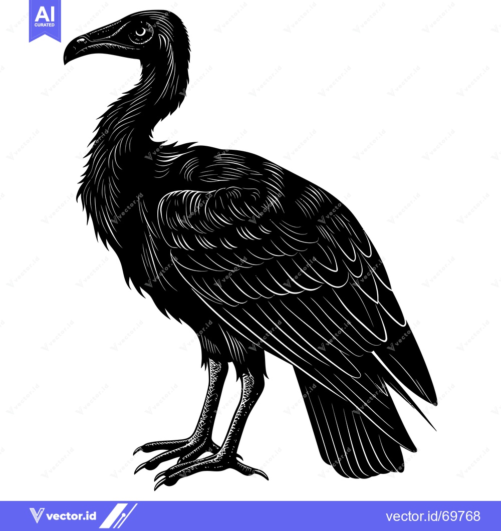 Premium Vector dari Black and White Illustration of a Vulture Standing on One Leg