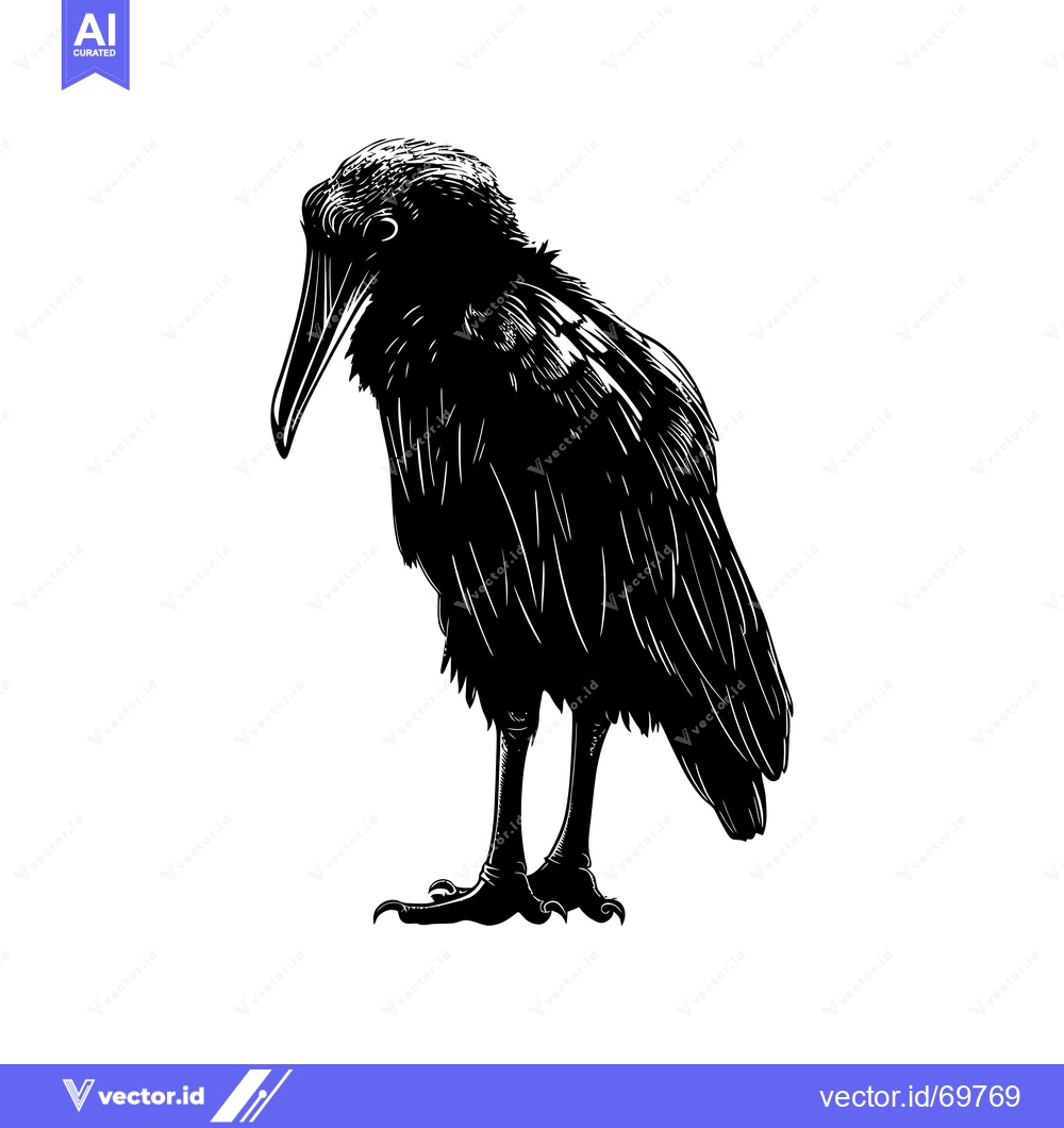 Premium Vector dari Black and White Line Art Illustration of a Crow Standing on One Leg