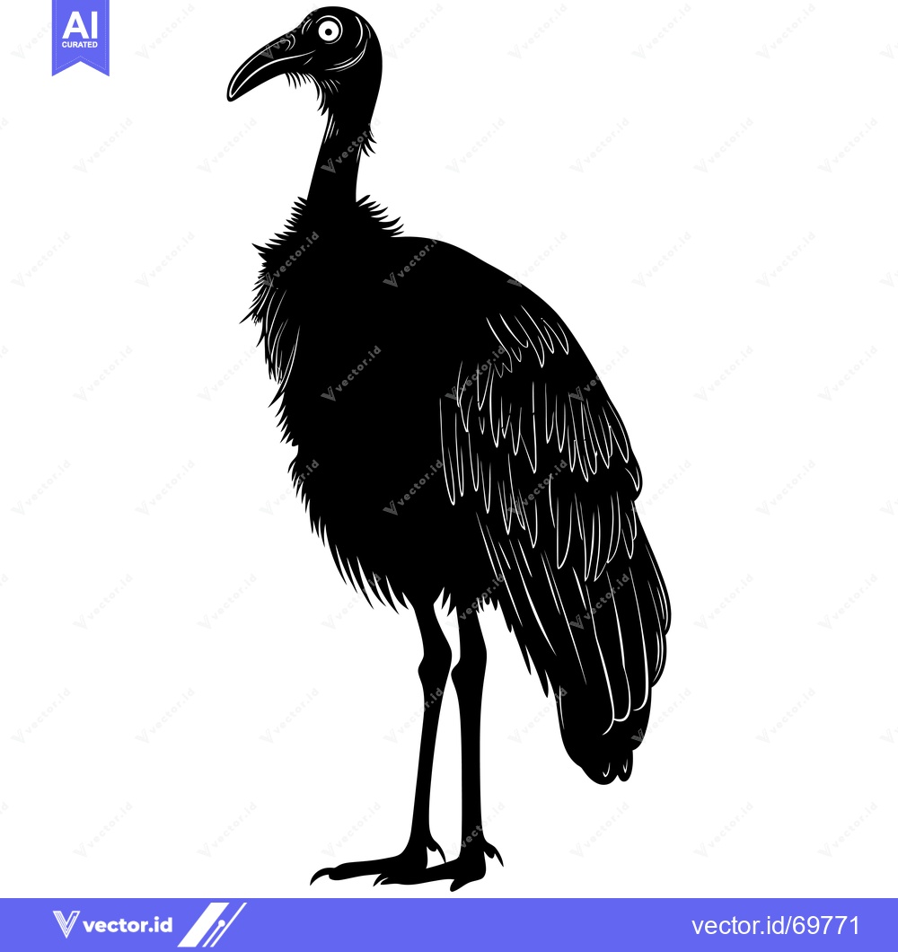 Premium Vector of Black and White Silhouette of a Cassowary Bird