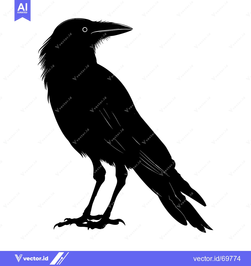 Premium Vector dari Black and White Silhouette of a Raven