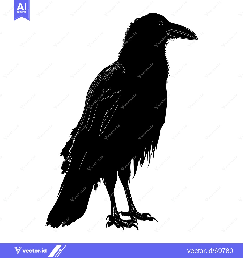 Premium Vector dari Black and White Silhouette of a Raven with Sharp Claws