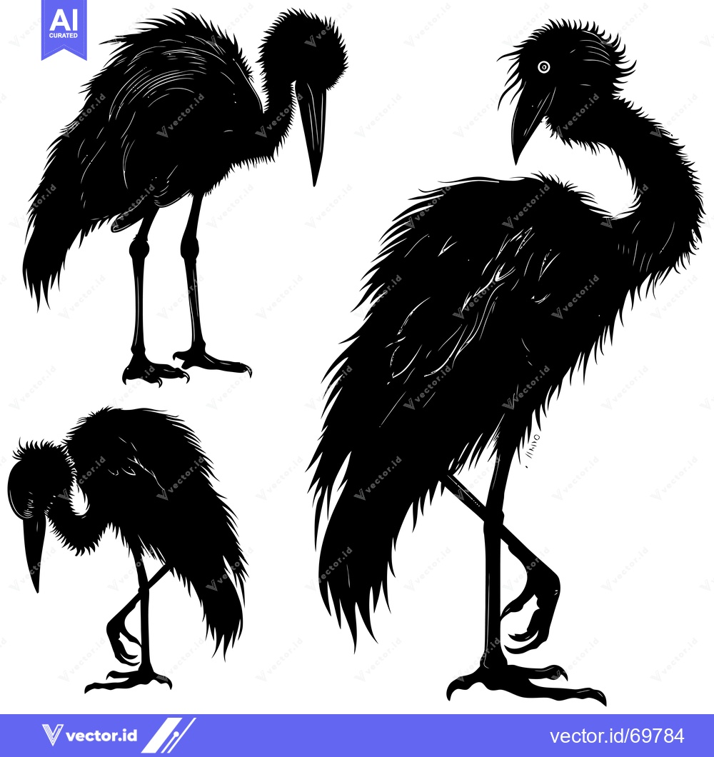 Premium Vector dari Three Black Silhouettes of Birds with Long Legs and Curved Necks
