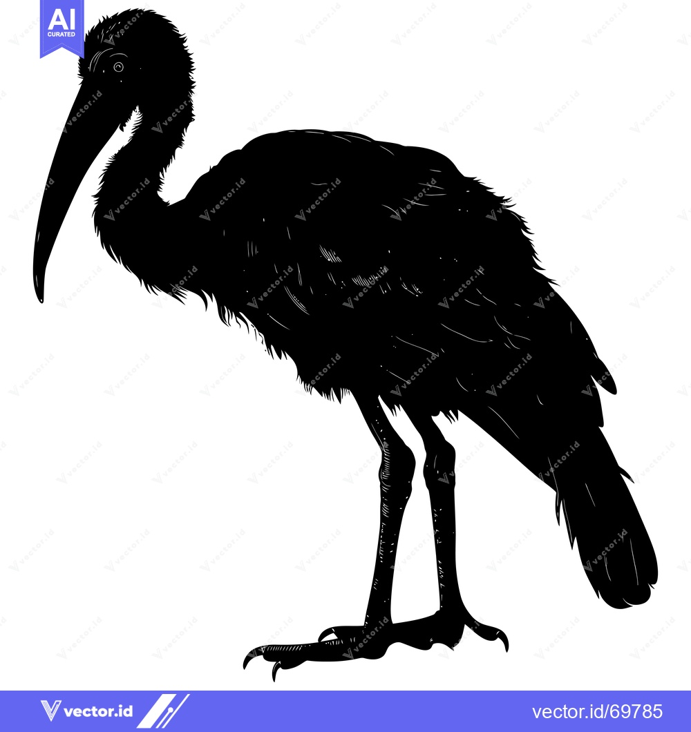 Premium Vector of Silhouette of a Black Ibis Standing with Bent Neck