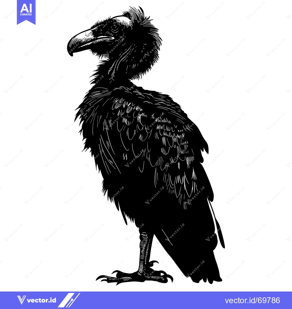 Premium Vector dari A Black and White Illustration of a Vulture Standing on One Leg