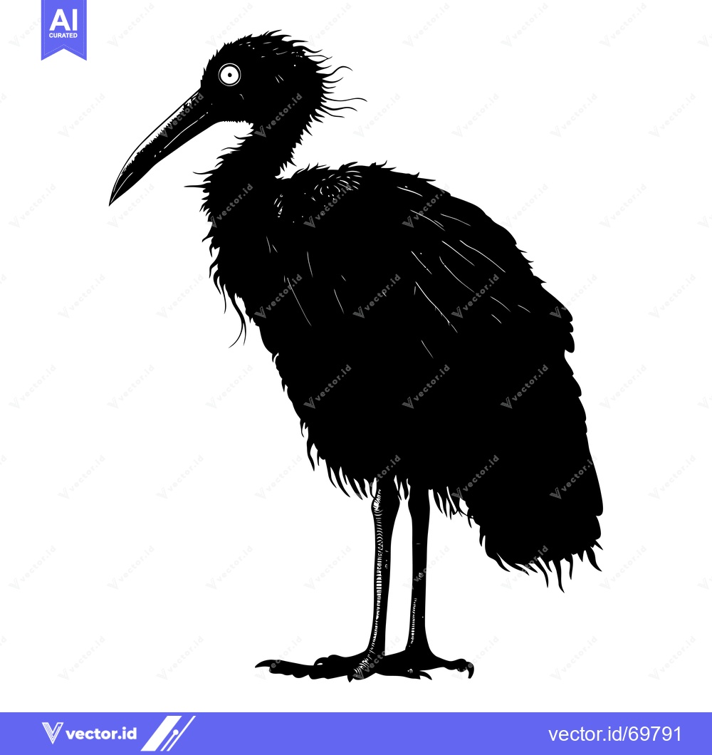 Premium Vector dari Black and White Silhouette of a Bird with a Long Beak